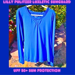 Lilly Pulitzer XL EUC UPF 50+ Luxletic Renay Cross-Stitch Sunguard Corsica Blue